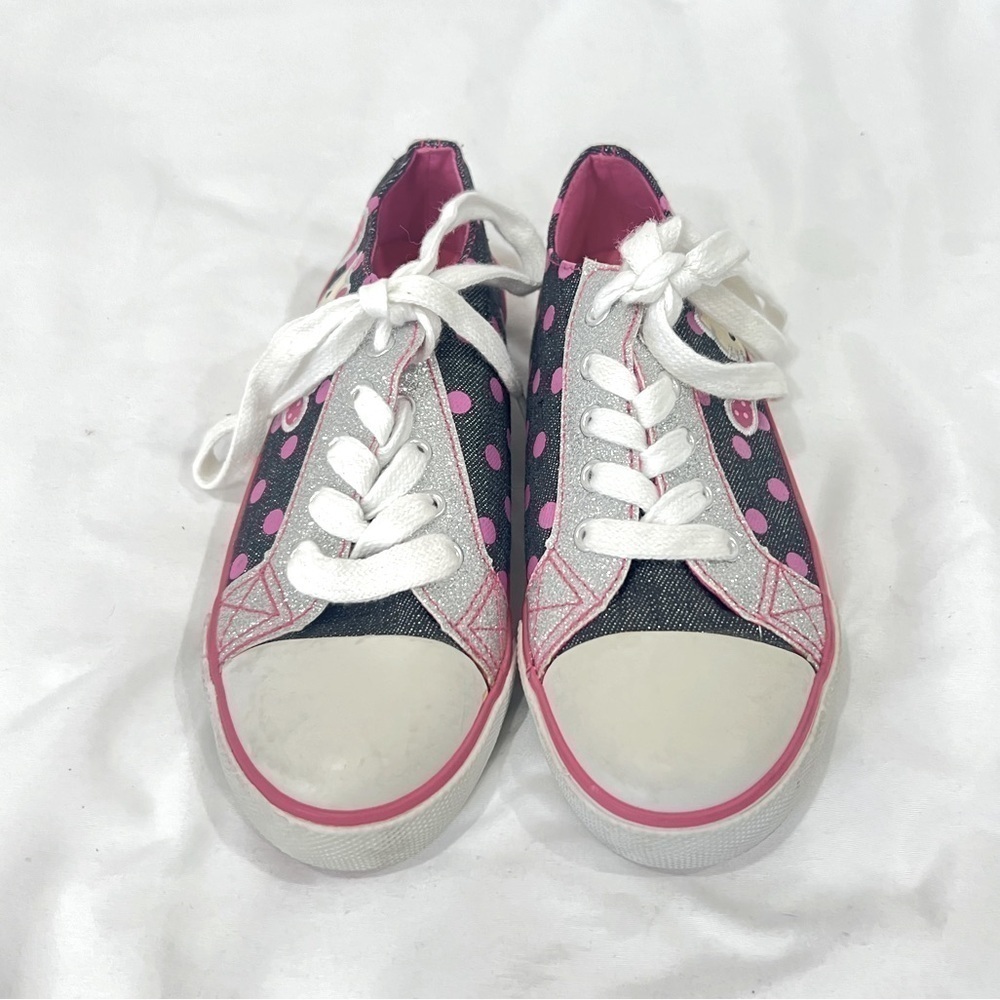 Hello Kitty Sanrio gray pink polka dots sneakers size 1 - Picture 6 of 11